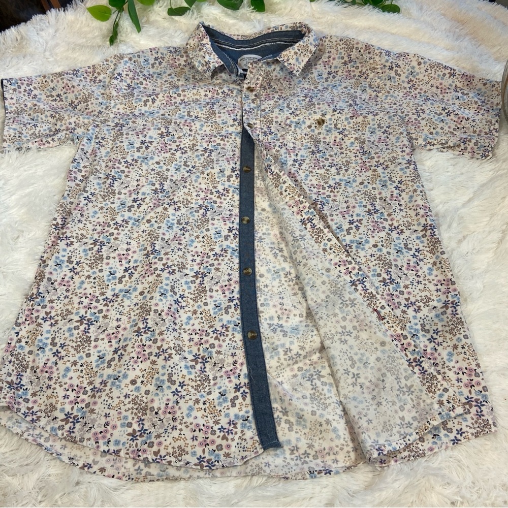 Distortion Mens Floral Button Up Short Sleeve Shirt Size 2XL - Picture 8 of 13